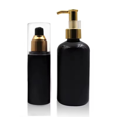 Plastic cosmetische flessen lotion pomp fles met gouden deksel ronde schouder fles